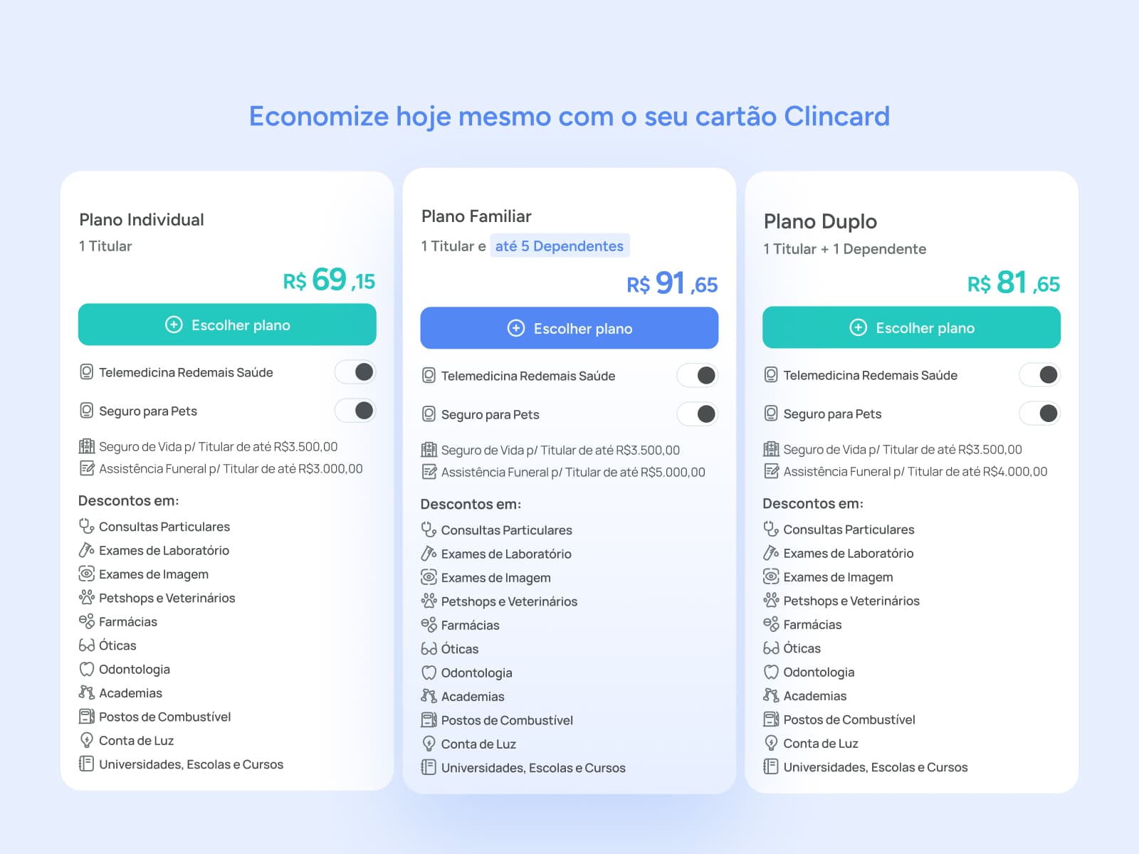 Planos e preços na nova navegação